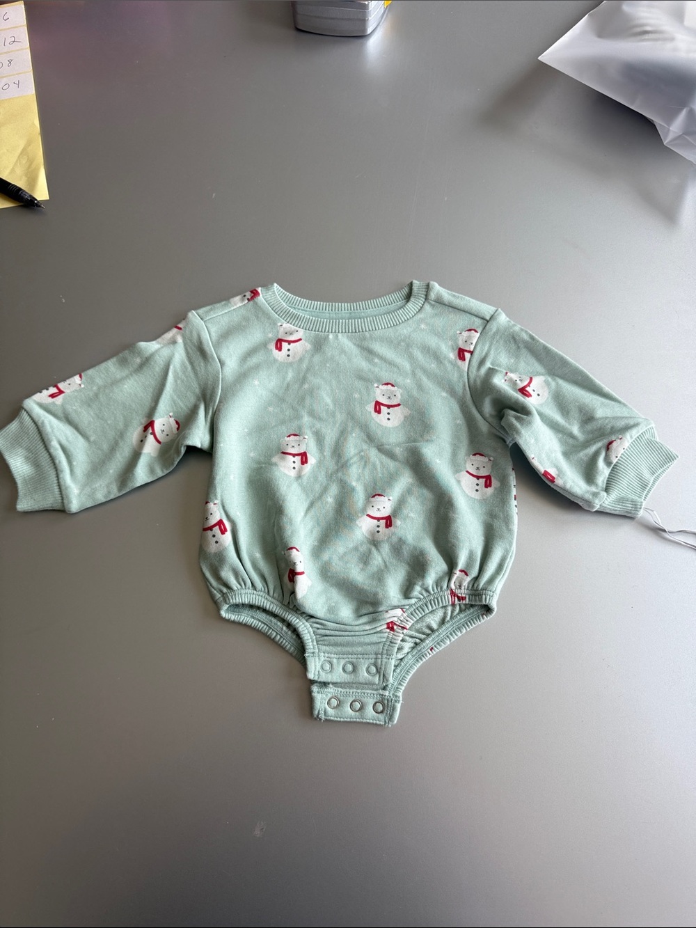 cloud island Mint Green Snowman Print One-Piece Bodysuit